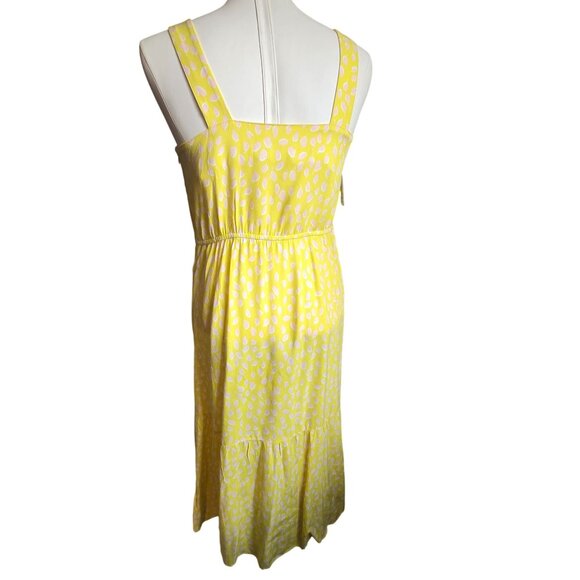 Yellow Sleeveless Maxi Dress With Pink Leaf Print & Elastic Waist Size M jj3742 - Picture 5 of 12